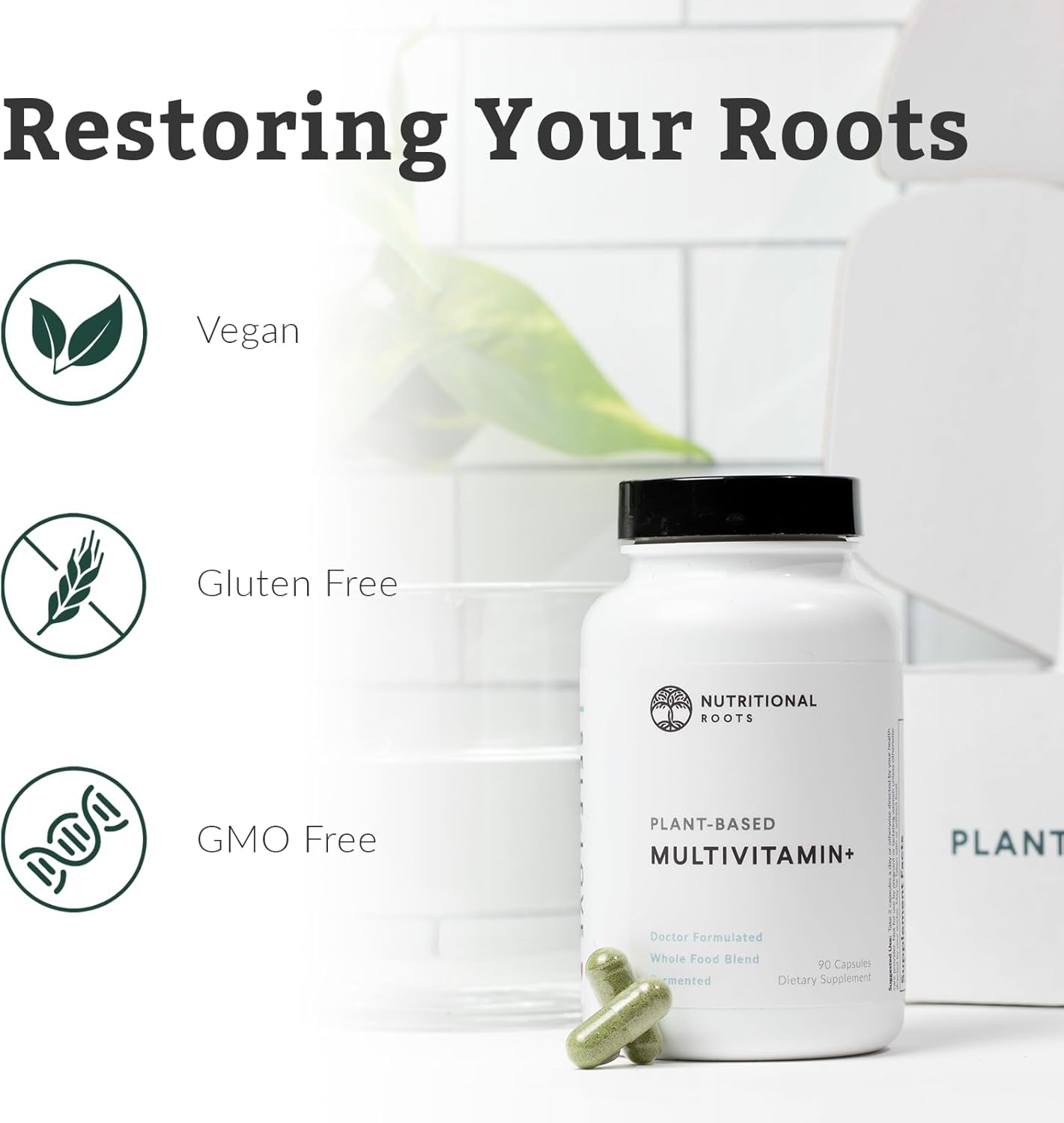 Multivitamin+, Award-Winning Plant-Based (Vegan) Multivitamin, Organic Vegetables & Herbs, Fermented Vitamins, Probiotics, Doctor's Choice, 45 Servings