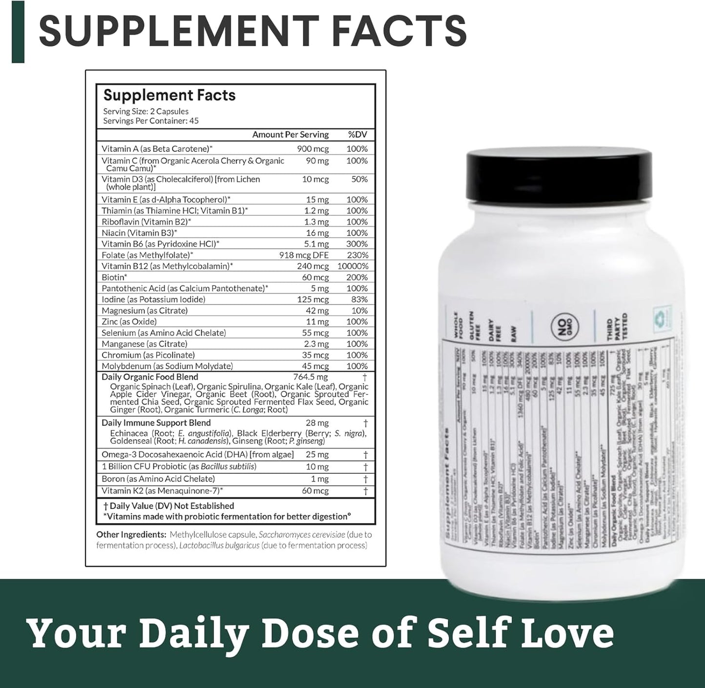 Multivitamin+, Award-Winning Plant-Based (Vegan) Multivitamin, Organic Vegetables & Herbs, Fermented Vitamins, Probiotics, Doctor's Choice, 45 Servings