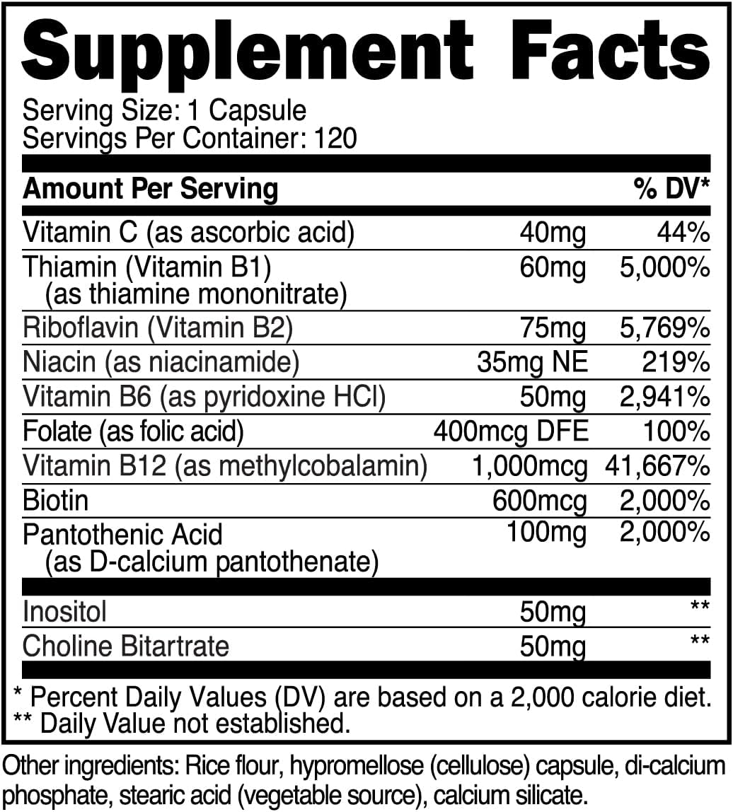 Nutricost High Potency Vitamin B Complex 460mg, 120 Capsules - with Vitamin C - Energy Complex