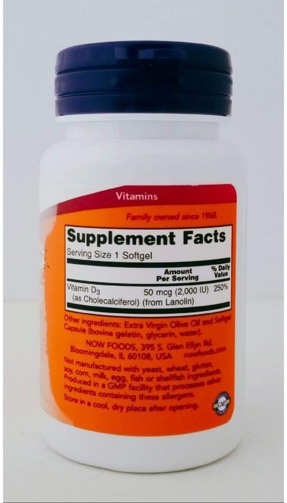 NOW Supplements, Vitamin D-3 5,000 IU, High Potency, Structural Support*, 240 Softgels