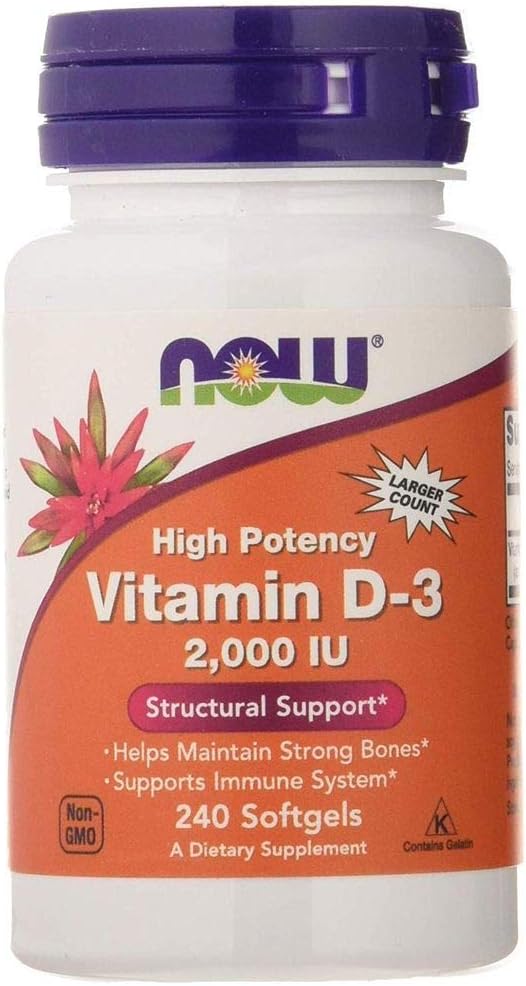 NOW Supplements, Vitamin D-3 5,000 IU, High Potency, Structural Support*, 240 Softgels