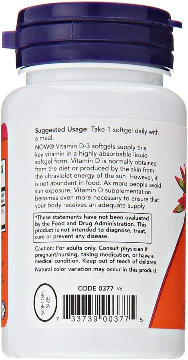 NOW Supplements, Vitamin D-3 5,000 IU, High Potency, Structural Support*, 240 Softgels