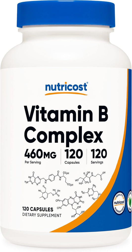 Nutricost High Potency Vitamin B Complex 460mg, 120 Capsules - with Vitamin C - Energy Complex