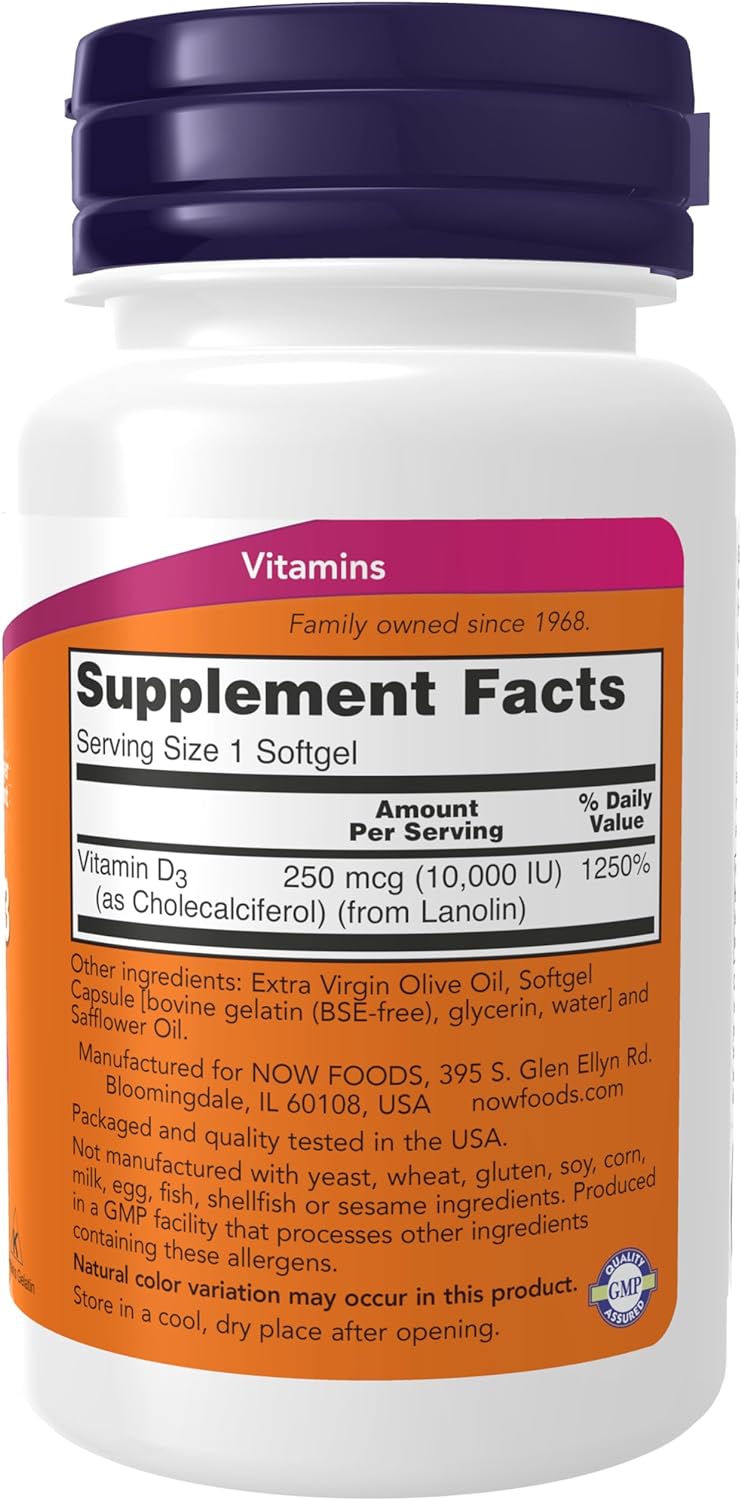 NOW Supplements, Vitamin D-3 5,000 IU, High Potency, Structural Support*, 240 Softgels