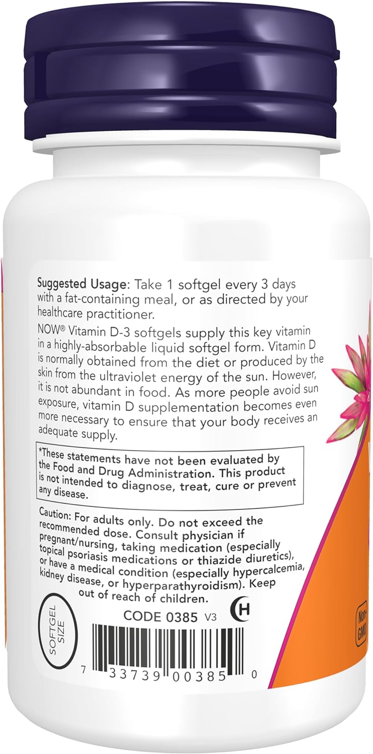NOW Supplements, Vitamin D-3 5,000 IU, High Potency, Structural Support*, 240 Softgels