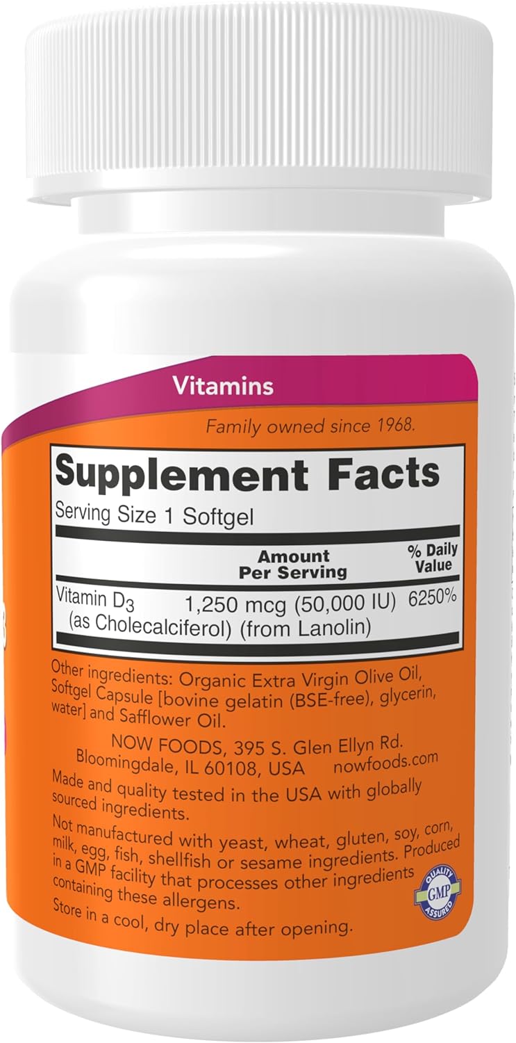 NOW Supplements, Vitamin D-3 5,000 IU, High Potency, Structural Support*, 240 Softgels