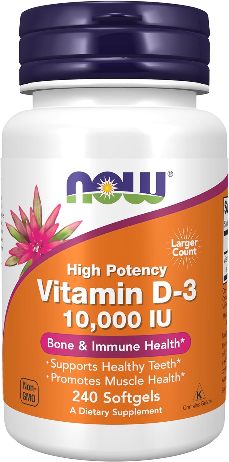 NOW Supplements, Vitamin D-3 5,000 IU, High Potency, Structural Support*, 240 Softgels