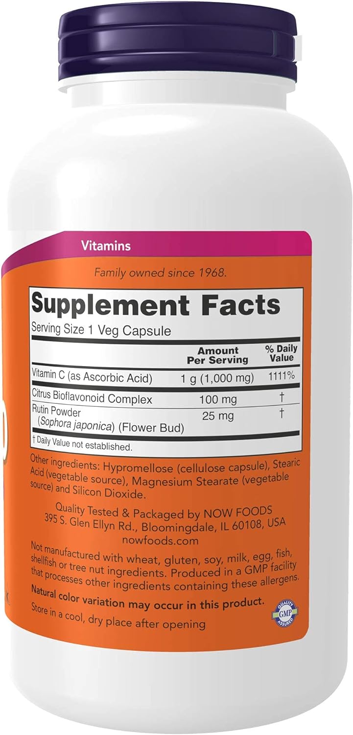 NOW Supplements, Vitamin C-1,000 with 100 mg of Bioflavonoids, Antioxidant Protection*, 250 Veg Capsules