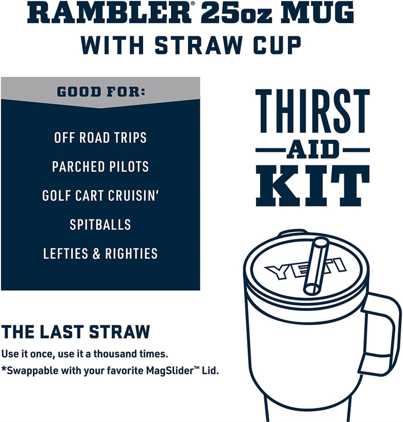 YETI Rambler 42 oz Straw Mug, Vacuum Insulated, Stainless Steel, White